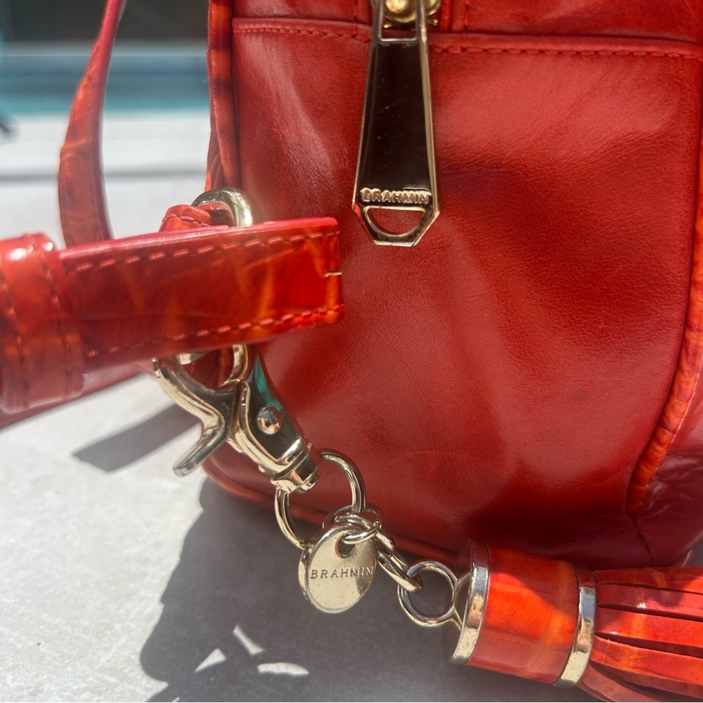 Brahmin fiery Red orange croc embossed backpack, wallet and tassel charm set - Picture 17 of 17